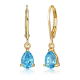 MORGAN & PAIGE 18K Gold Plated .925 Sterling Silver Swiss Blue Topaz Pear Cut 7x5mm Leverback 1" Dangle Earrings