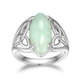 925 Sterling Silver Genuine Green Jade Celtic or Trinity Knot Band Satement Ring