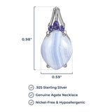 MORGAN & PAIGE .925 Sterling Silver Rhodium Plated Genuine Blue Lace Agate and Iolite 1 inch Oval Pendant Necklaces for Women, Hypoallergenic Sterling Silver Necklace for Women, Box Chain 18 inch