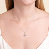 MORGAN & PAIGE Gemstone Lab-Created Birthstone Pendant Love Knot Necklace Featuring Rhodium-Plated Sterling Silver with Faceted Cable Chain, Love Knot Necklace, Birthstone Necklaces for Women