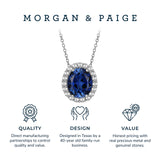 MORGAN & PAIGE 925 Sterling Silver Gemstone Birthstone and Created White Sapphire Oval Halo Pendant Necklace, 18"