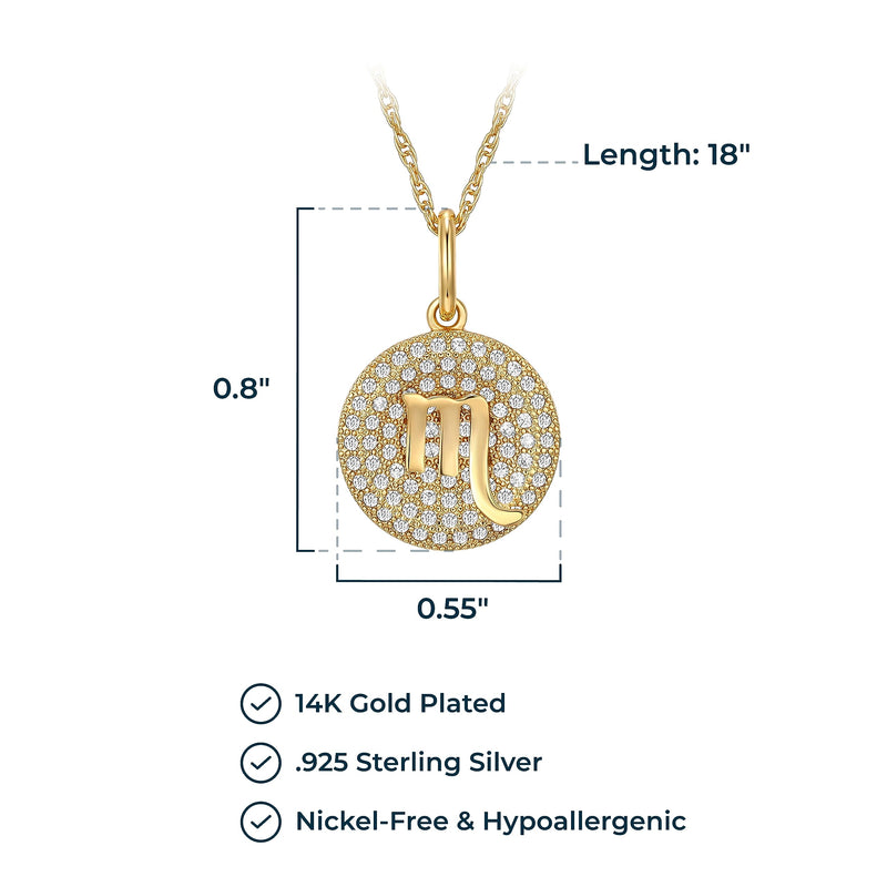 MORGAN & PAIGE 14K Gold Plated Sterling Silver and Cubic Zirconia Women Zodiac Necklace on 18 inches Rope Chain, Zodiac Sign Necklaces for Women