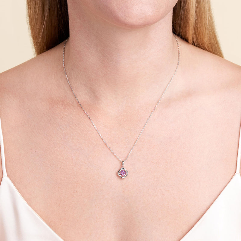 MORGAN & PAIGE Gemstone Lab-Created Birthstone Pendant Love Knot Necklace Featuring Rhodium-Plated Sterling Silver with Faceted Cable Chain, Love Knot Necklace, Birthstone Necklaces for Women