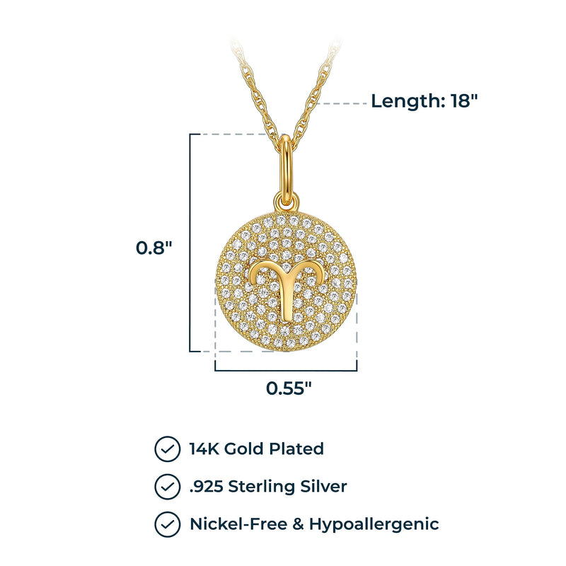 MORGAN & PAIGE 14K Gold Plated Sterling Silver and Cubic Zirconia Women Zodiac Necklace on 18 inches Rope Chain, Zodiac Sign Necklaces for Women