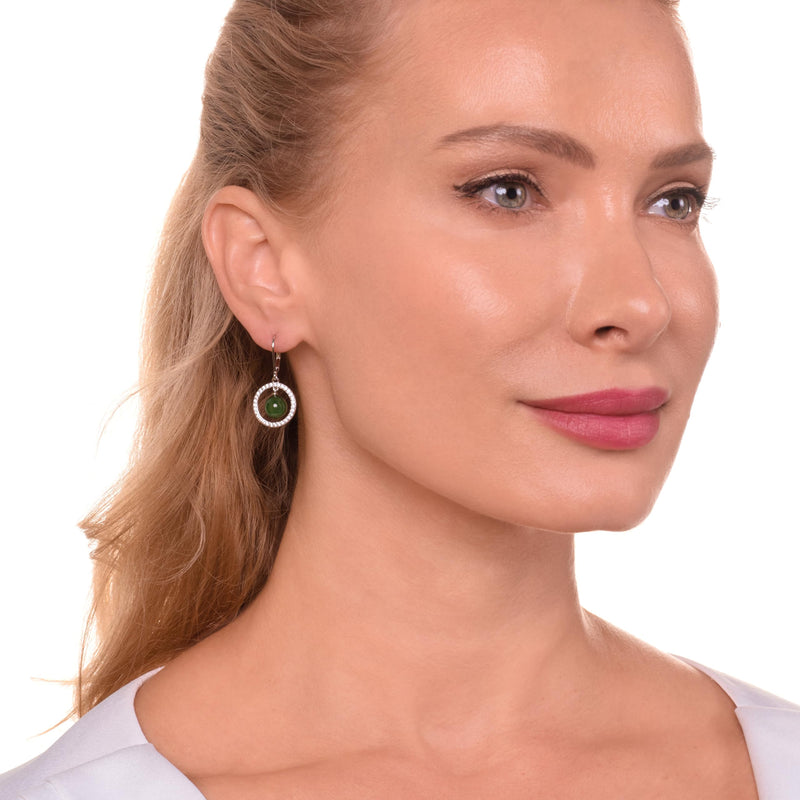 Genuine Green Jade Dangle Earrings – Rhodium-Plated Sterling Silver, Nephrite Jade, Hypoallergenic, Elegant Gift Box Included