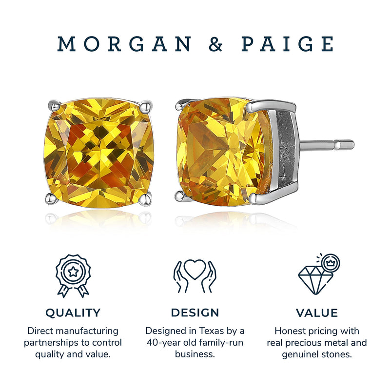 MORGAN & PAIGE .925 Sterling Silver Platinum or 14k Rose Gold Plated Cushion Brilliant Cut 7mm Cubic Zirconia Earrings Studs, 4 Prong Setting Butterfly-Back Hypoallergenic Stud Earrings for Women