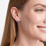 MORGAN & PAIGE .925 Sterling Silver Created Blue and White Sapphire Halo Cushion Shaped 1/3" Stud Earrings