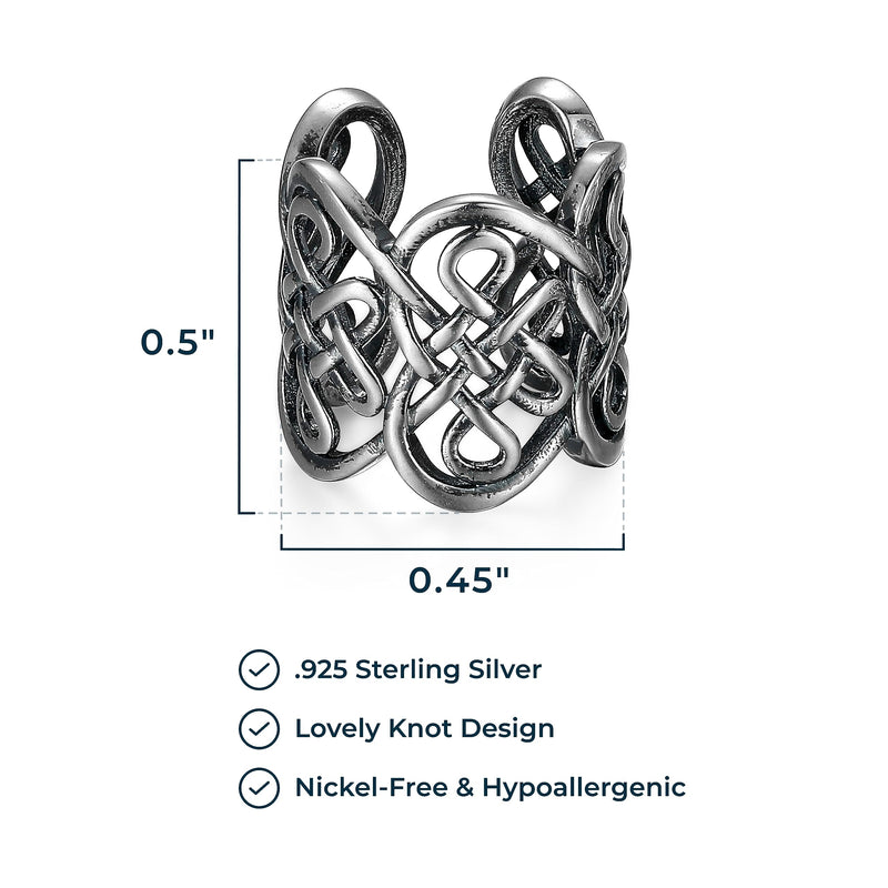 MORGAN & PAIGE .925 Sterling Silver Celtic Heart Knot Ear Cuff Earrings for Women - Rose Gold, Yellow Gold Plated or Oxidized Silver Ear Cuffs Non Piercing, Cartilage Earring Silver Ear Clips Jewelry