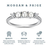 MORGAN & PAIGE Rhodium Plated Sterling Silver Freshwater Cultured Pearl and Cubic Zirconia Ring For Women