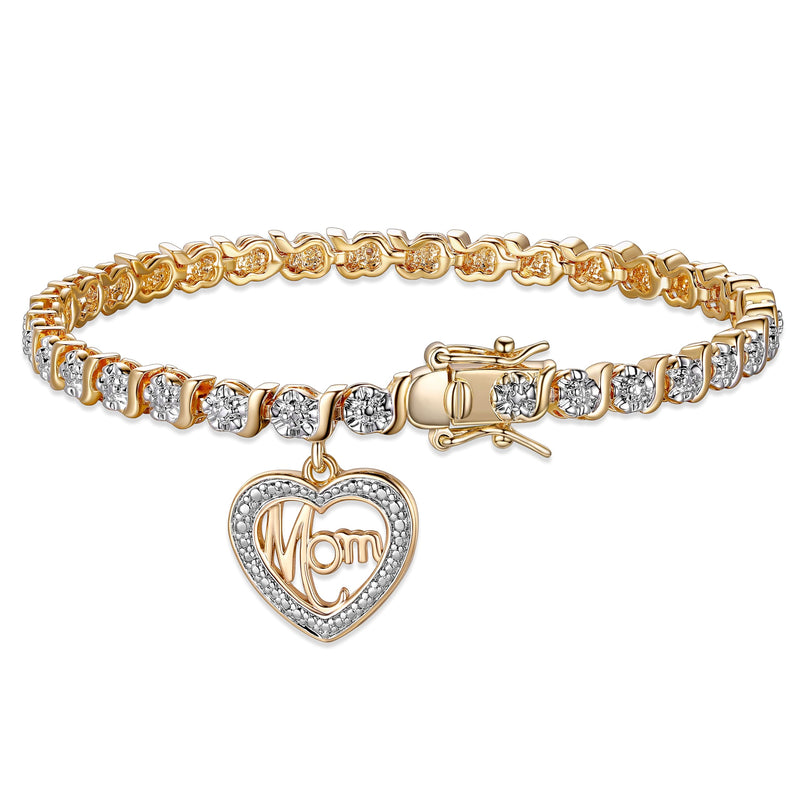 MORGAN & PAIGE Bronze Rhodium, 14k Rose Gold or 18k Yellow Gold Plated Diamond Accent Tennis Bracelets for Women Trendy - Charm Womens Bracelets with Accent S-Link Chain, Gift Jewelry 7.25 inch