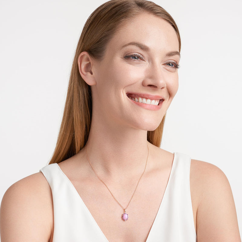 MORGAN & PAIGE 14k Rose Gold Plated Sterling Silver Created Pink Opal and Created Pink Sapphire Halo Pendant Necklace, 18"