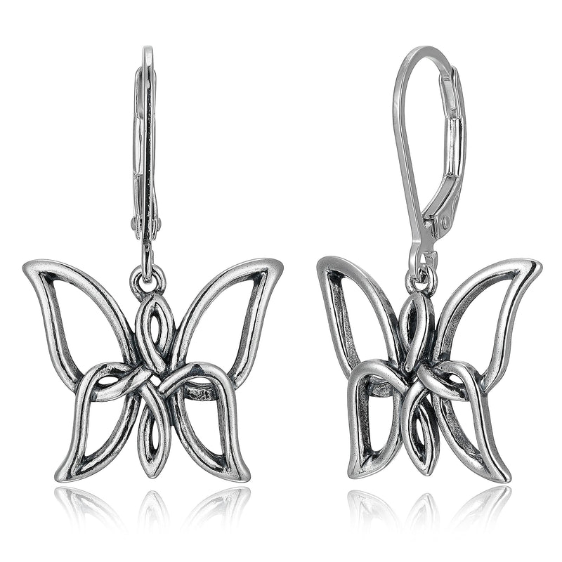 Morgan & Paige Celtic Knot Dangle or Stud Earrings for Women - 925 Sterling Silver Butterfly Drop Earring Design, Lightweight and Hypoallergenic for Sensitive Ears with Secure Clasp