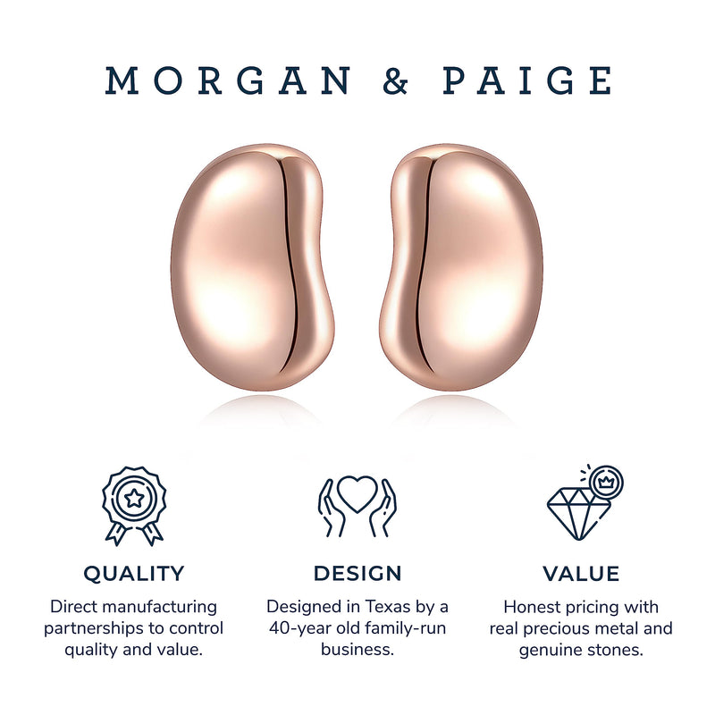 MORGAN & PAIGE Sterling Silver 12mm Bean Stud Earrings for Women, Choice of Plating, Rhodium / 18K Yellow Gold / 14K Rose Gold