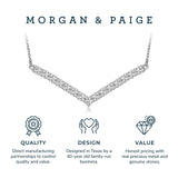 MORGAN & PAIGE Chevron Necklace - Genuine 925 Sterling Silver Necklace Chain With Suspended Cubic Zirconia V Bar Pendant - 16" With 2" Extender