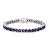 MORGAN & PAIGE .925 Sterling Silver Tennis Bracelet For Women - Genuine Natural or Created 4mm Gemstone Round Cut Birthstones, 7.25"