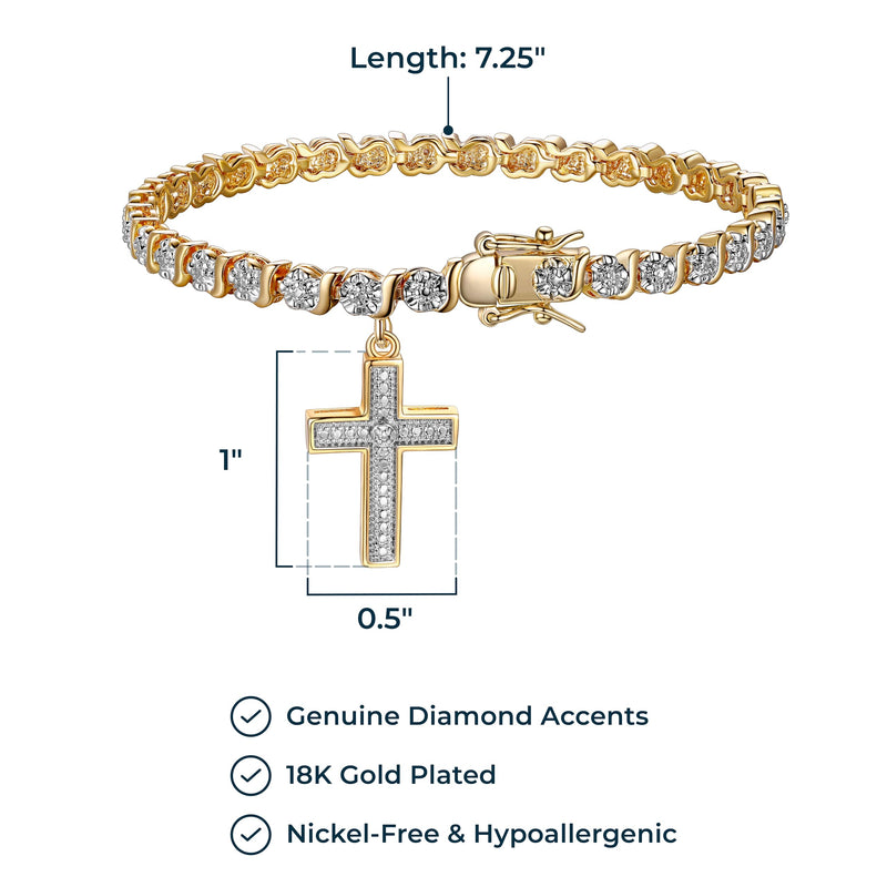 MORGAN & PAIGE Bronze Rhodium, 14k Rose Gold or 18k Yellow Gold Plated Diamond Accent Tennis Bracelets for Women Trendy - Charm Womens Bracelets with Accent S-Link Chain, Gift Jewelry 7.25 inch