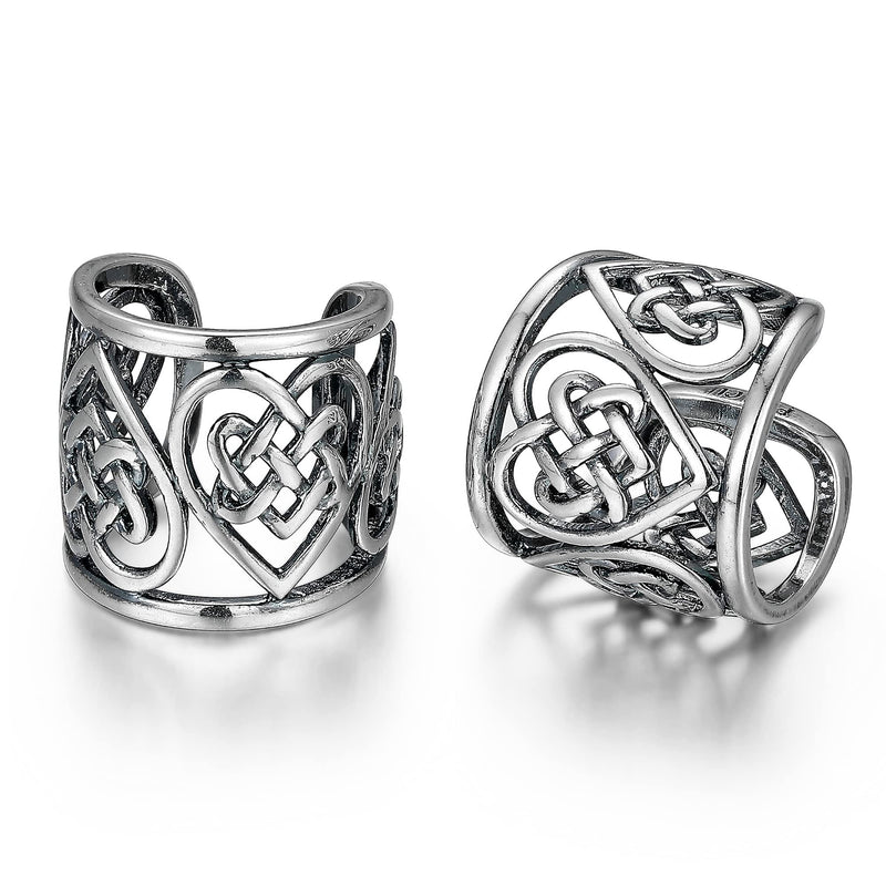 MORGAN & PAIGE .925 Sterling Silver Celtic Heart Knot Ear Cuff Earrings for Women - Rose Gold, Yellow Gold Plated or Oxidized Silver Ear Cuffs Non Piercing, Cartilage Earring Silver Ear Clips Jewelry