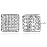 MORGAN & PAIGE Men's or Ladies' .925 Sterling Silver Cubic Zirconia Pave Square 1/3" Stud Earrings