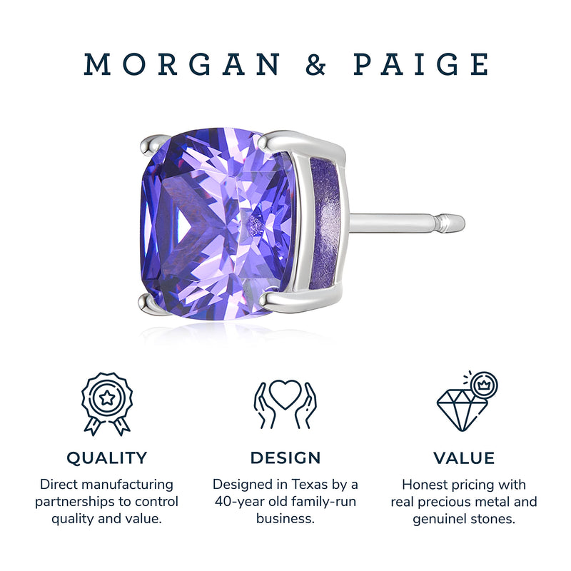 MORGAN & PAIGE .925 Sterling Silver Platinum or 14k Rose Gold Plated Cushion Brilliant Cut 7mm Cubic Zirconia Earrings Studs, 4 Prong Setting Butterfly-Back Hypoallergenic Stud Earrings for Women