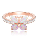 Morgan & Paige 14K Rose Gold Butterfly Ring - Plated .925 Sterling Silver Pink Opal Butterfly Ring For Women - Lab Created Sapphire Ring With Eye Motif Centerpiece