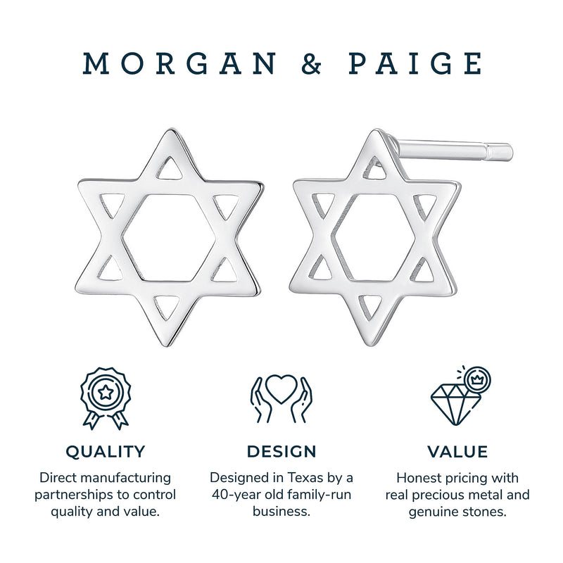 MORGAN & PAIGE Rhodium Plated .925 Sterling Silver Tiny Star of David Stud Earrings