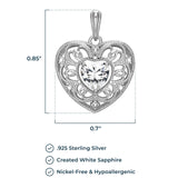 MORGAN & PAIGE Created Gemstone Filigree Heart Pendant Necklace Featuring Rhodium-Plated Sterling Silver with Faceted Cable Chain, Sapphire Jewelry, Heart Necklaces for Women