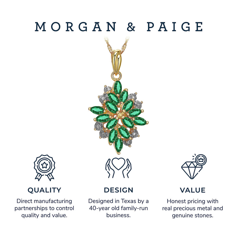 MORGAN & PAIGE 18K Yellow Gold Plated 925 Sterling Silver Diamond-Accented Gemstone Birthstone Cluster Pendant Necklace, 18"