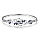 MORGAN & PAIGE .925 Sterling Silver Rhodium Plated Gemstone Elegant Bangle Bracelets for Women - Filigree Two-Tone Created Blue Sapphire & Cubic Zirconia or Genuine Amethyst & White Topaz, 7.25 inch