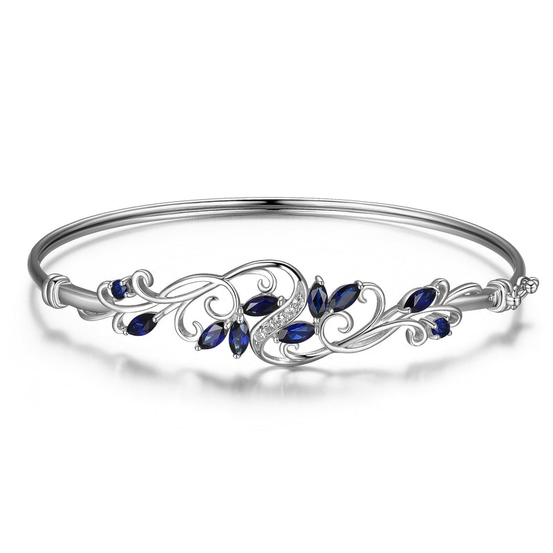 MORGAN & PAIGE .925 Sterling Silver Rhodium Plated Gemstone Elegant Bangle Bracelets for Women - Filigree Two-Tone Created Blue Sapphire & Cubic Zirconia or Genuine Amethyst & White Topaz, 7.25 inch