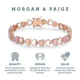 MORGAN & PAIGE 14K Rose Gold Plated .925 Sterling Silver Created Pink Opal Heart Tennis Prong Setting Bracelet, 7-1/4"