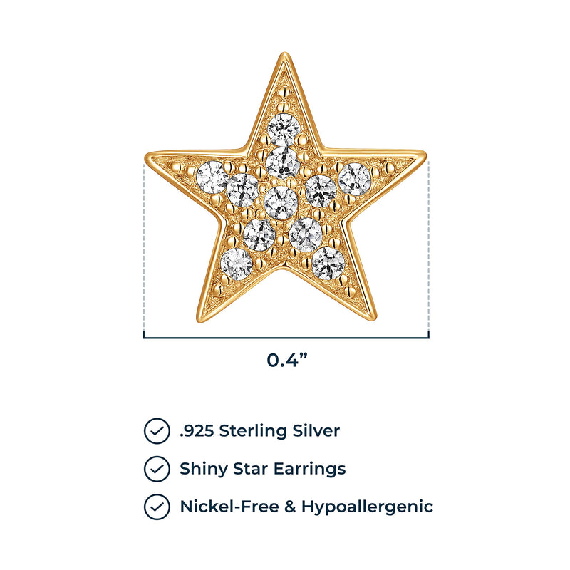 MORGAN & PAIGE .925 Sterling Silver Rhodium or 18K Gold Plated Cubic Zirconia Pave Star Stud Earrings for Women or CZ Star Pendant Necklace - Dainty Hypoallergenic Silver Necklace for Women Jewelry