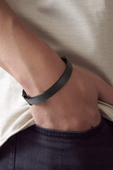 Room101 Stainless Steel 10mm Mens Bangle Bracelet, 8" - Black Color Flat Striped