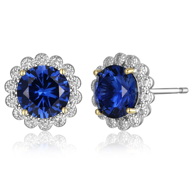 MORGAN & PAIGE Rhodium-Plated Sterling Silver Genuine or Lab-Created Gemstones Halo Stud Earrings for Women - Hypoallergenic and Nickel-Free, Choice of Birthstone Jewelry with Elegant Gift Box