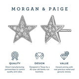 MORGAN & PAIGE .925 Sterling Silver Rhodium or 18K Gold Plated Cubic Zirconia Pave Star Stud Earrings for Women or CZ Star Pendant Necklace - Dainty Hypoallergenic Silver Necklace for Women Jewelry