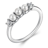 MORGAN & PAIGE Rhodium Plated Sterling Silver Freshwater Cultured Pearl and Cubic Zirconia Ring For Women