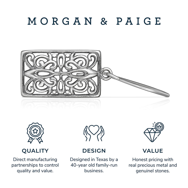 MORGAN & PAIGE .925 Sterling Silver 18k Gold Plated or Oxidized Celtic Knot Silver Dangle Earrings for Women - Sterling Silver Earrings Rectangle Drop Pendant, Silver Jewelry Gift for Her