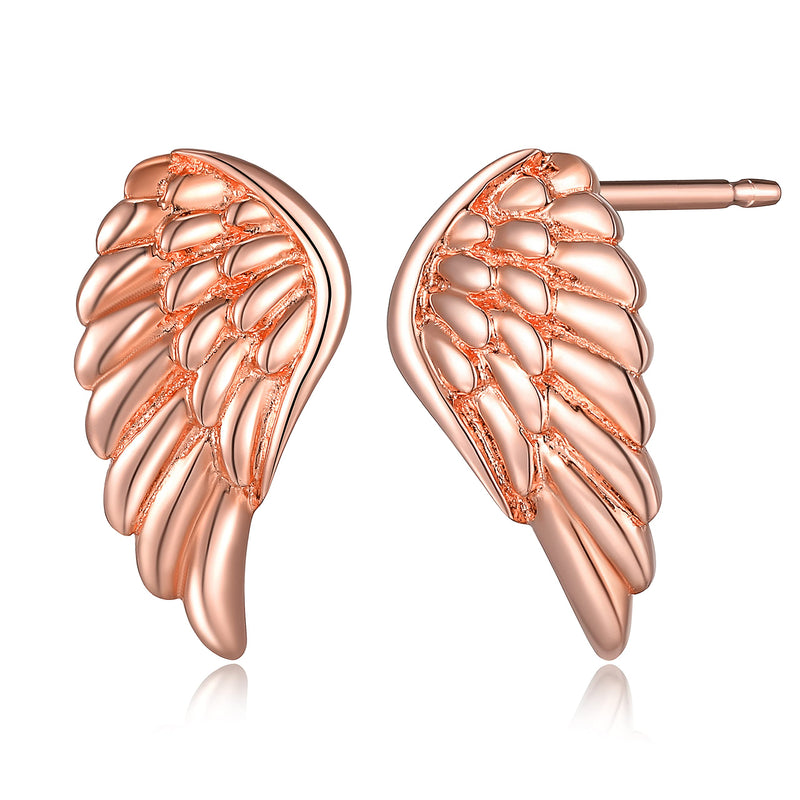 Morgan & Paige Rhodium / 14K Rose Gold / 18K Yellow Gold Plated 925 Sterling Silver Angel Wing Stud Earrings Hypoallergenic Adorned for Women