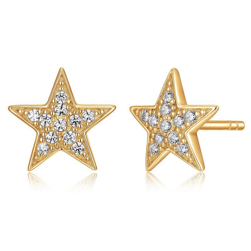 MORGAN & PAIGE .925 Sterling Silver Rhodium or 18K Gold Plated Cubic Zirconia Pave Star Stud Earrings for Women or CZ Star Pendant Necklace - Dainty Hypoallergenic Silver Necklace for Women Jewelry