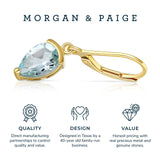 MORGAN & PAIGE 18K Yellow Gold Plated Sterling Silver 3-prong setting Sky Blue Topaz Teardrop Leverback 1" Dangle Drop Earrings