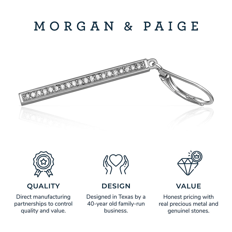 MORGAN & PAIGE .925 Sterling Silver Rhodium Plated Cubic Zirconia Vertical Bar Drop Sterling Silver Earrings for Women - Hypoallergenic Linear Dangle Earrings, Elegant CZ Jewelry for Her 1-3/4 inches