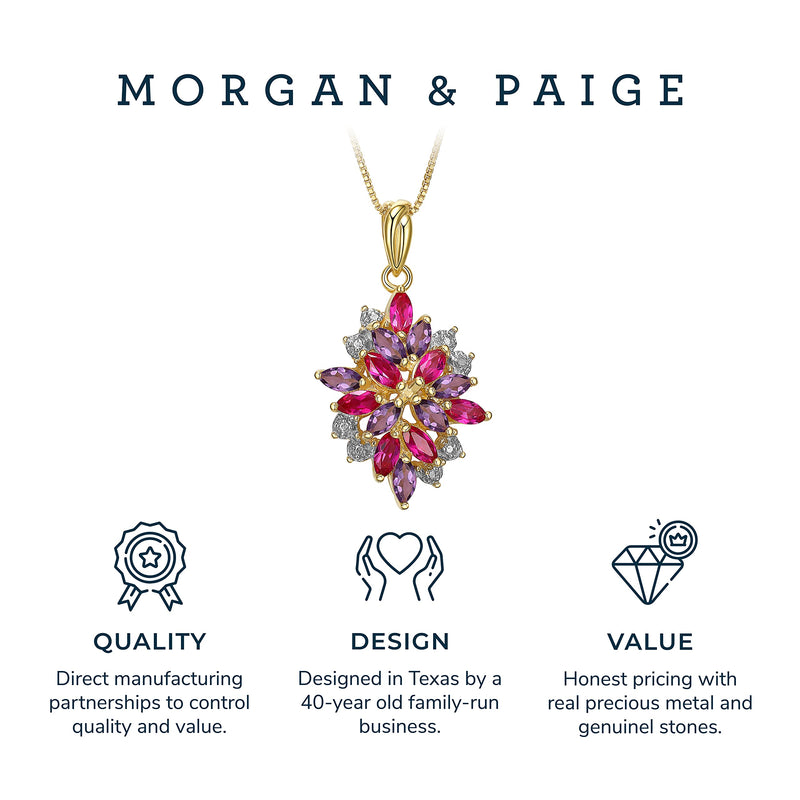 MORGAN & PAIGE 18K Yellow Gold Plated 925 Sterling Silver Diamond-Accented Gemstone Birthstone Cluster Pendant Necklace, 18"