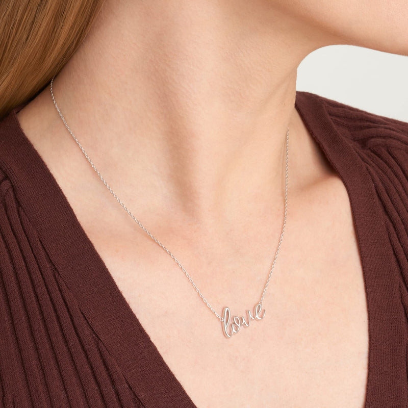 MORGAN & PAIGE .925 Sterling Silver Rhodium or 18K Yellow Gold Plated Statement Dainty Necklace for Women, Hypoallergenic Cursive Pendant Letter Necklaces for Women - 16in with 2in Extender Chain