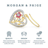 MORGAN & PAIGE 18K Yellow Gold Plated Sterling Silver Genuine Ruby and Diamond Accent Heart 1" Dangle Earrings