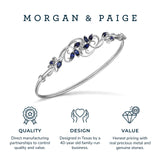 MORGAN & PAIGE .925 Sterling Silver Rhodium Plated Gemstone Elegant Bangle Bracelets for Women - Filigree Two-Tone Created Blue Sapphire & Cubic Zirconia or Genuine Amethyst & White Topaz, 7.25 inch