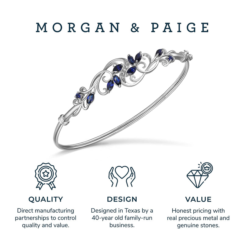 MORGAN & PAIGE .925 Sterling Silver Rhodium Plated Gemstone Elegant Bangle Bracelets for Women - Filigree Two-Tone Created Blue Sapphire & Cubic Zirconia or Genuine Amethyst & White Topaz, 7.25 inch