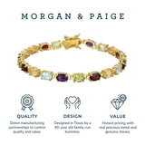 MORGAN & PAIGE 18K Yellow Gold-Plated .925 Sterling Silver Five-Tone Multicolor Genuine Gemstone Tennis Bracelet, 7"