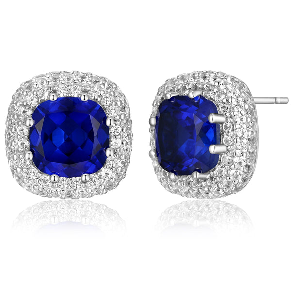 MORGAN & PAIGE Rhodium Plated Sterling Silver Lab-Created Gemstones Stud Earrings for Women - Hypoallergenic and Nickel-Free, Jewelry for Her with Elegant Gift Box