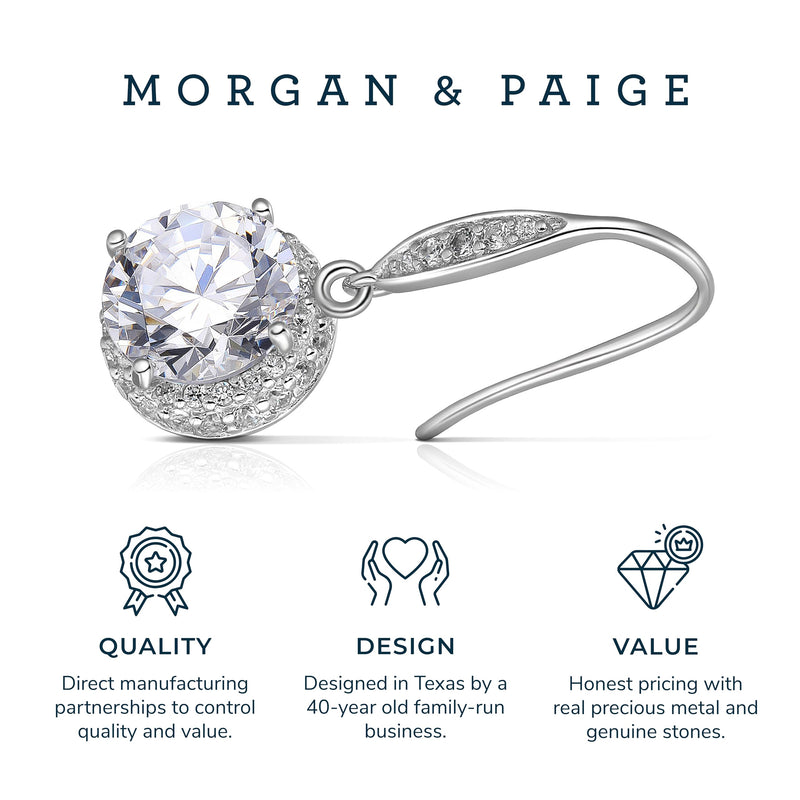 MORGAN & PAIGE Rhodium-Plated Sterling Silver Cubic Zirconia Halo-Setting Dangle Drop Earrings