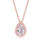 14K Rose Gold Plated 925 Sterling Silver White and Pink Cubic Zirconia Teardrop Halo Stud Earrings or Pendant Necklace