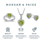 MORGAN & PAIGE .925 Sterling Silver Gemstones and White Sapphire Halo Heart Necklace, Earrings & Ring Set - Birthstone Jewelry Sets for Women, 18in Cable Chain, Size 7 Ring, Ideal Birthday Gift